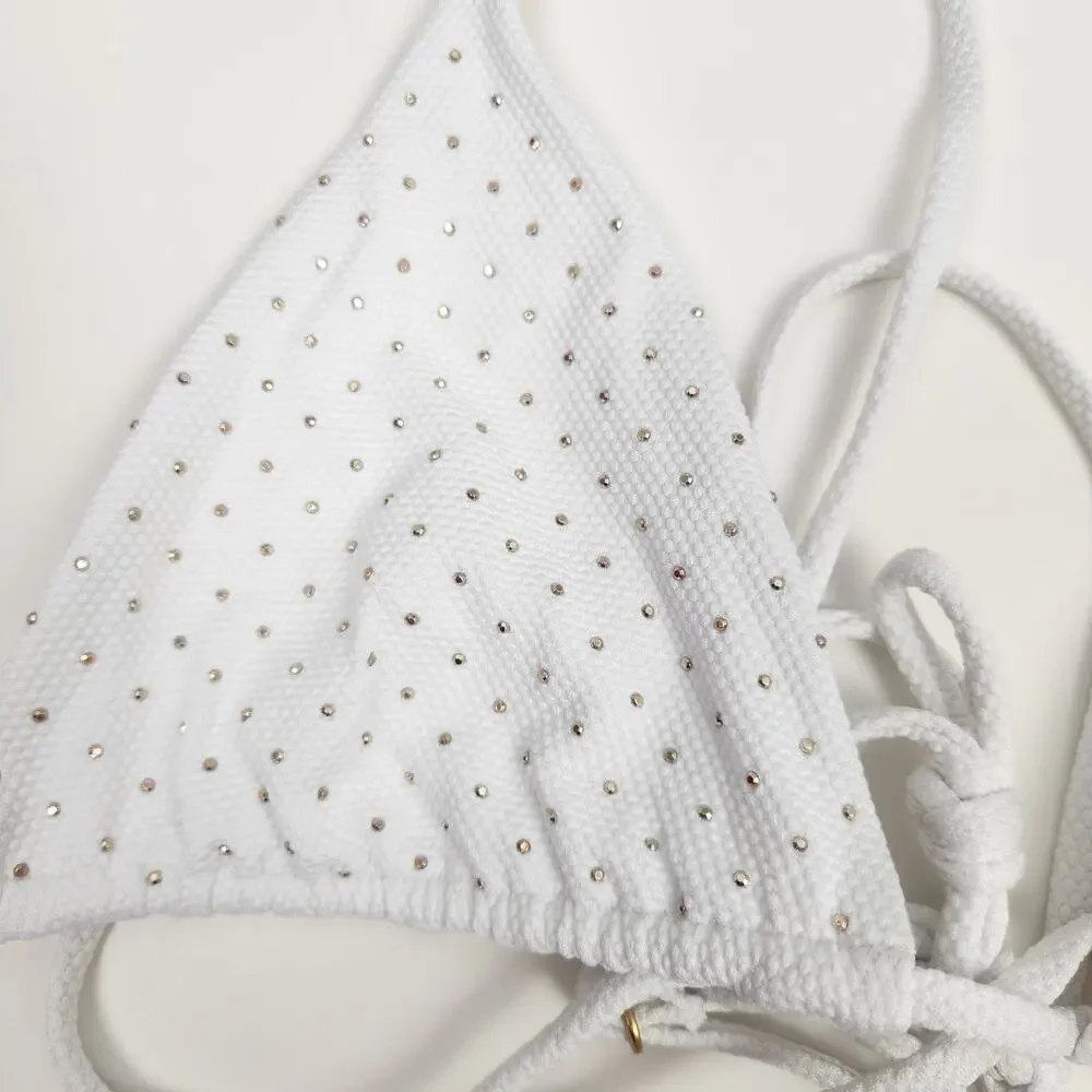 L*Space Kara Studded Bikini Top in White Size Medium Triangle